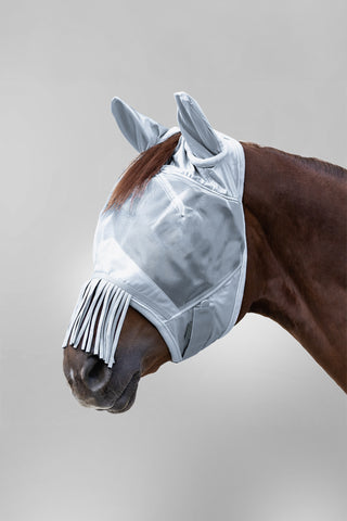 PREM Fliegenmaske mit Ohren und Nasenfransen Silber