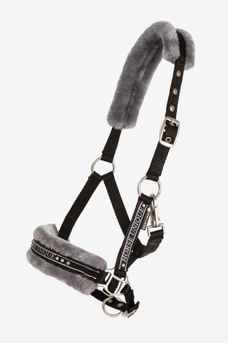 Halfter mit Fell Schwarz/Grau Mini Shetland