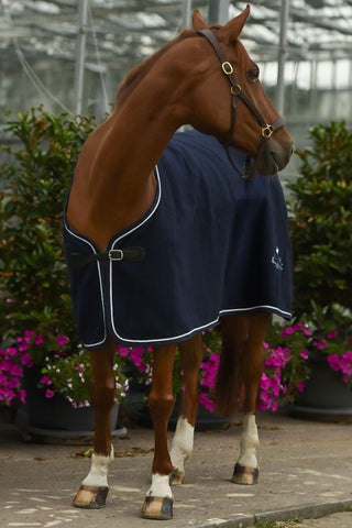 Wollen deken Navy met singel + logo