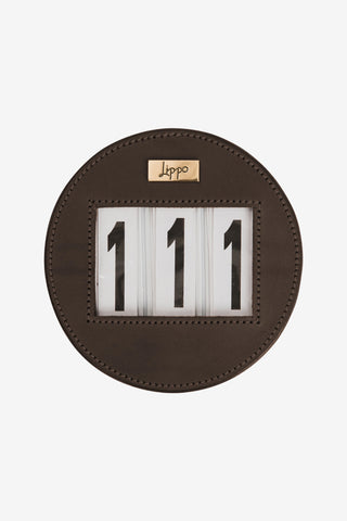 Nummernschild 3 Leder Rund Braun/Gold