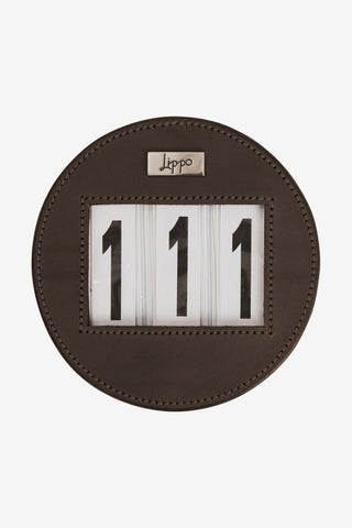 Nummerschild 3 Leder Rond Bruin/Zilver
