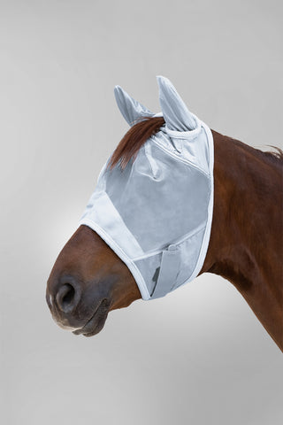 PREMIUM Fliegenmaske mit Ohrenschutz Silber