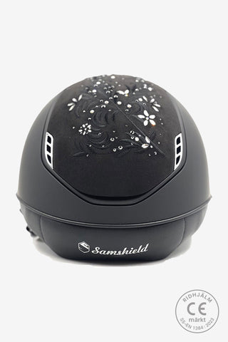 Riding Helmet 2.0 Miss Shield Black Flower Swarovski Jewel Crystal Blazon