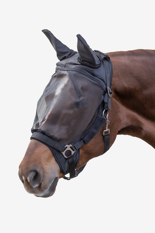 Fliegenhaube Premium für Halfter mit Ohren Schwarz