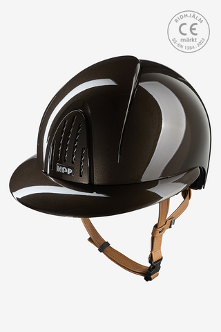 Riding Helmet Smart NOVA Polished Metal Polo Beige Strap Brown
