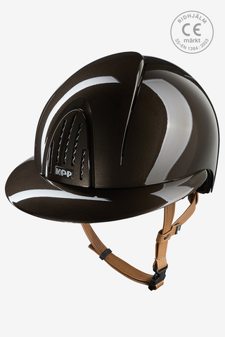 Riding Helmet Smart NOVA Polished Metal Polo Beige Strap Brown