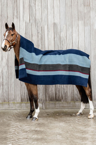 Fleece Deken Stripes 210*200 Navy/Grijs