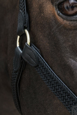 Braided Nylon Leather Halter Black