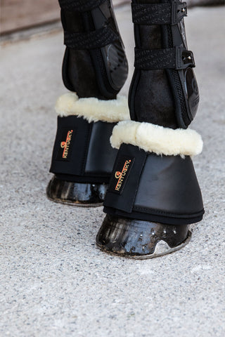 Kunstleder-Boots mit künstlichem Lammfell Schwarz/Creme