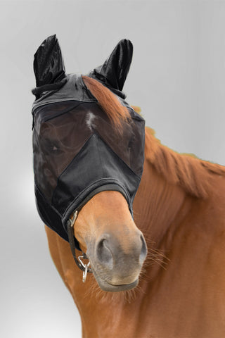 PREMIUM Fliegenmaske mit Ohrenschutz Schwarz